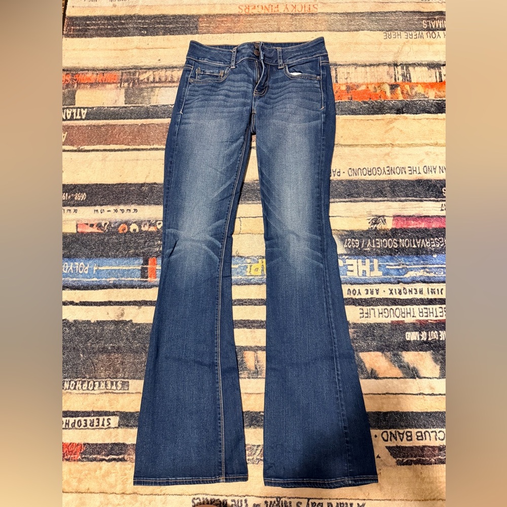 American Eagle Outfitters Dark Blue Artist Flare Jeans 4 long